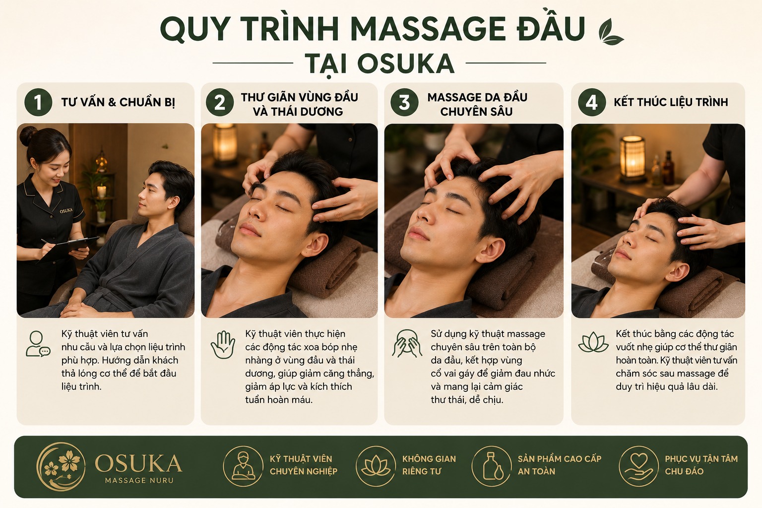 Quy trình massage đầu tại Massage Nuru OSUKA