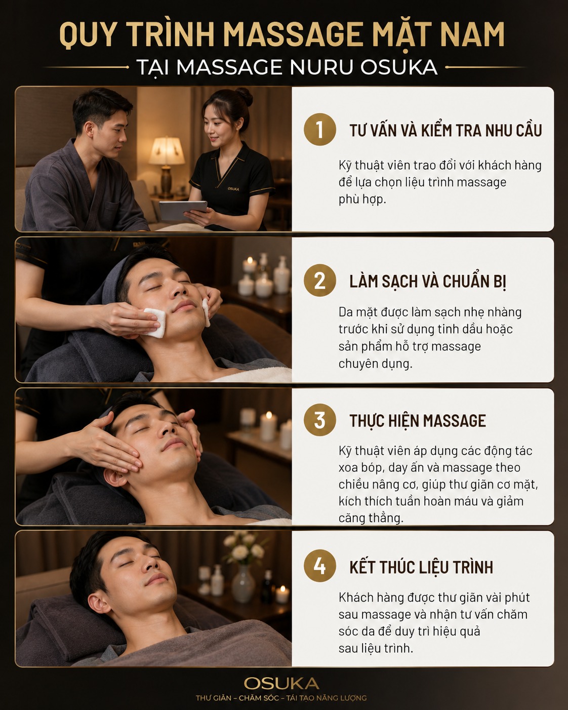 Quy trình massage mặt nam tại Massage Nuru OSUKA