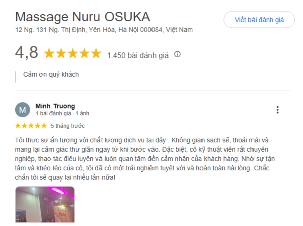 Review từ khách hàng sau khi trải nghiệm tại Massage nuru OSUKA