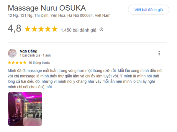 Review từ khách hàng sau khi trải nghiệm tại Massage nuru OSUKA