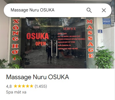 Massage Nuru OSUKA hiện sở hữu 4.8/5 sao với hơn 1.455 đánh giá trên Google Maps