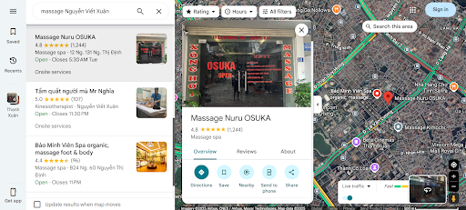 Đánh giá dịch vụ mát xa khu vực Nguyễn Viết Xuân tại OSUKA trên Google Map