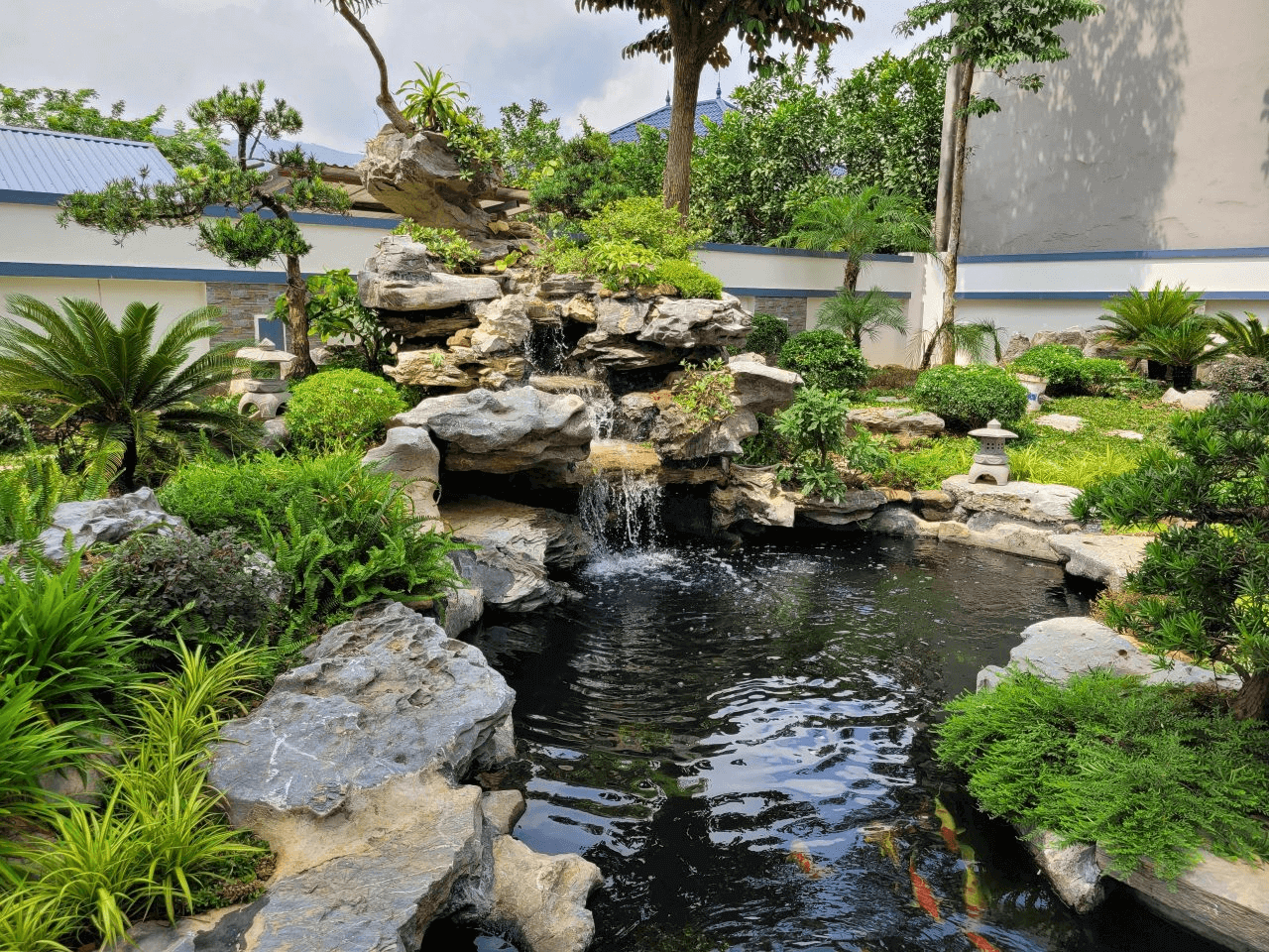 Mẫu hồ cá Koi kết hợp thác nước tạo âm thanh dễ chịu