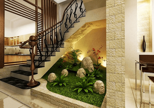 Kết hợp cây cối tạo nên không gian xanh mát