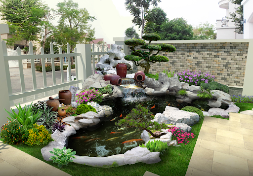 Biến hoá không gian với thi công tiểu cảnh sân trước biệt thự