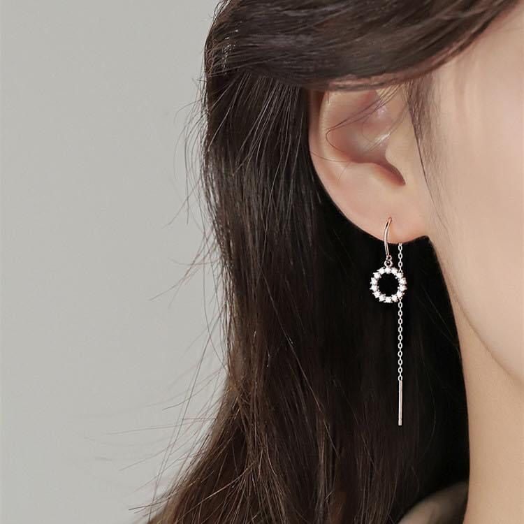 Khuyên tai bạc Circle thả xích K5635