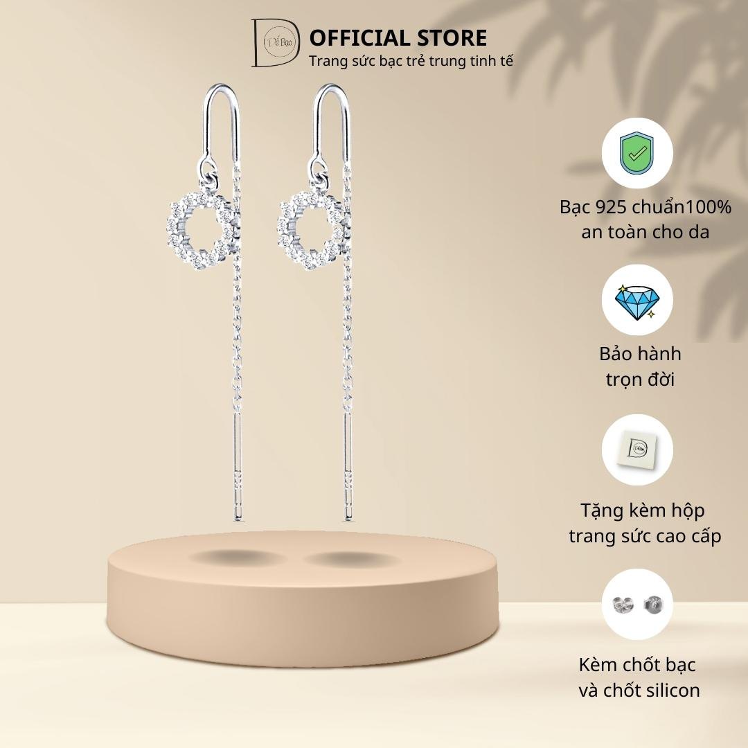 Khuyên tai bạc Circle thả xích K5635