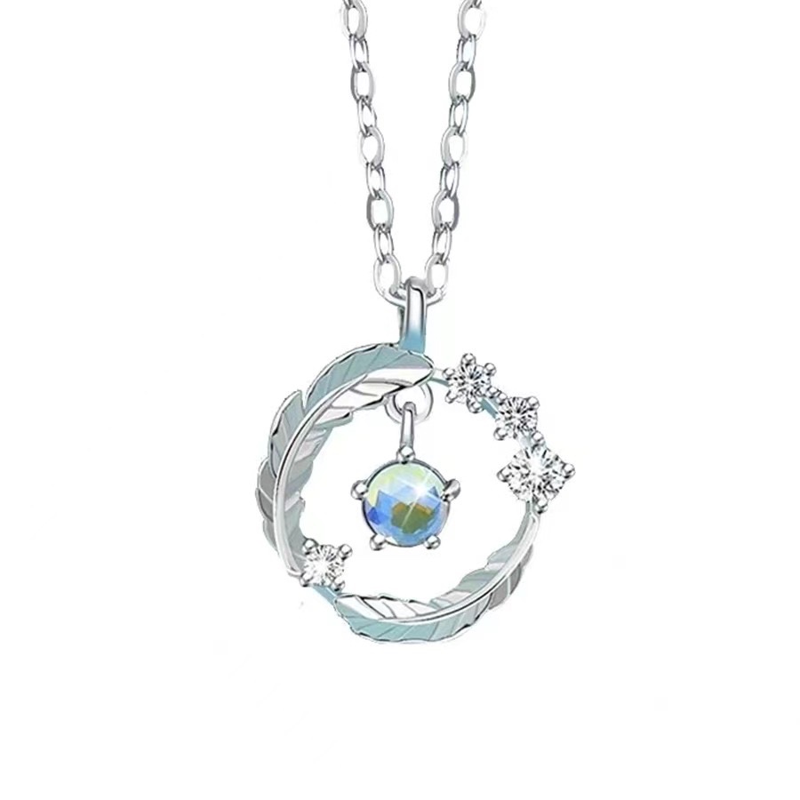 Dây chuyền bạc 925 lông vũ đá moonstone BA