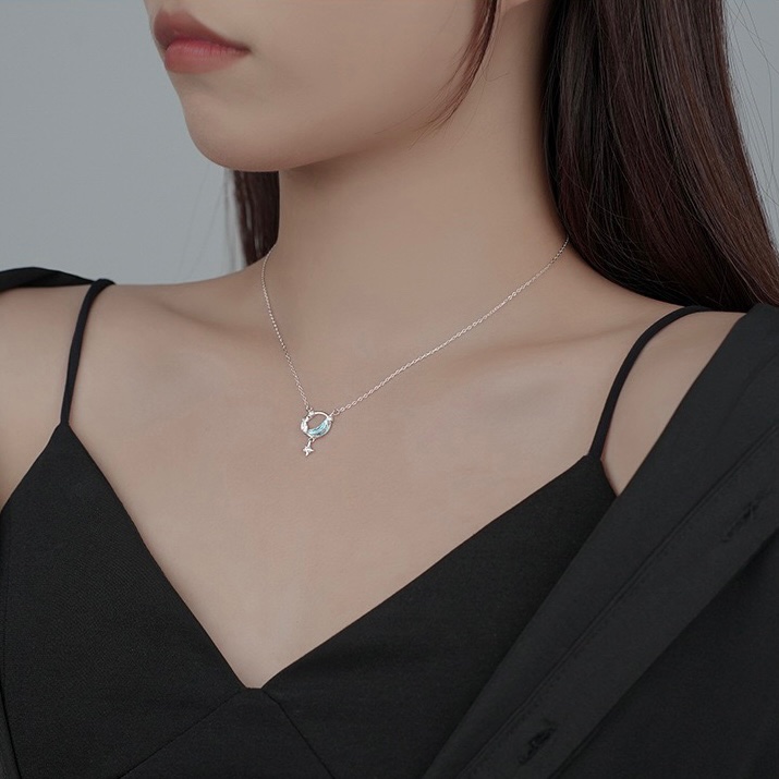 Dây chuyền bạc 925 trăng khuyết pha lê đá moonstone BA