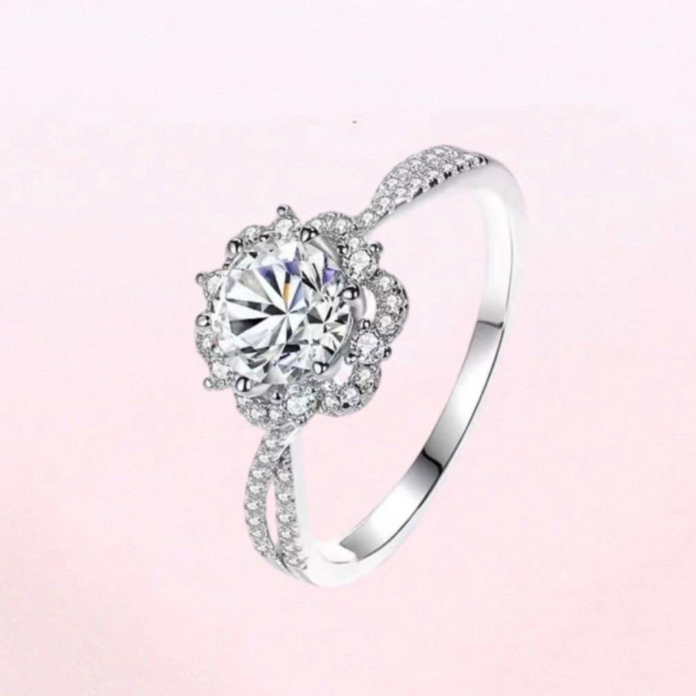 Nhẫn bạc 925 cupcake hoa - Bạc xi vàng hồng - Moissanite Z34