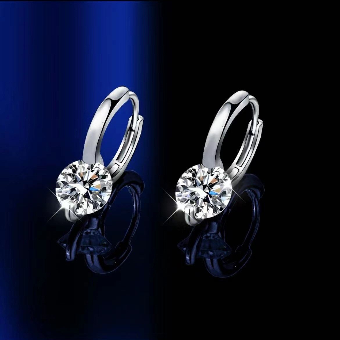 Khuyên bấm bạc 925 1 đá chủ 5mm - Bạc 925 xi vàng trắng - Kim cương Moissanite Z34