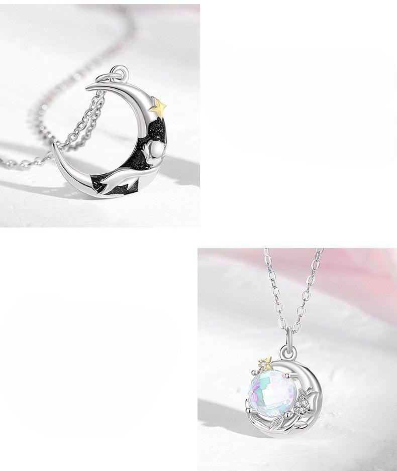 Dây chuyền bạc đôi Moonstone Trăng Khuyết - bạc 925 xi vàng trắng -Z36