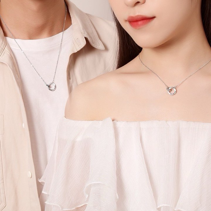 Dây chuyền bạc đôi nhẫn lồng Fall In Love - bạc 925 xi vàng trắng - Z36