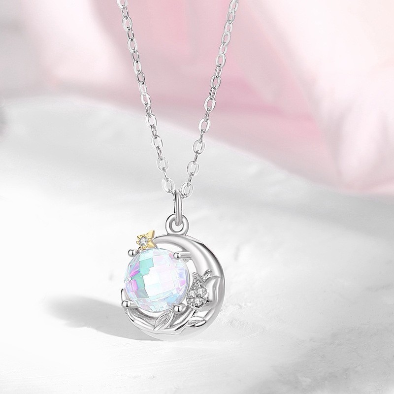 Dây chuyền bạc đôi Moonstone Trăng Khuyết - bạc 925 xi vàng trắng -Z36