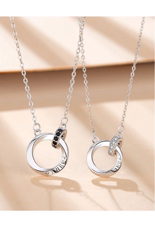 Dây chuyền bạc đôi nhẫn lồng Fall In Love - bạc 925 xi vàng trắng - Z36