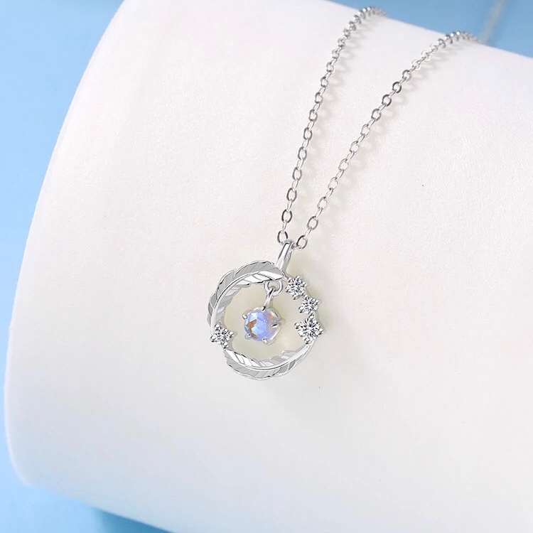 Dây chuyền bạc 925 lông vũ đá moonstone BA