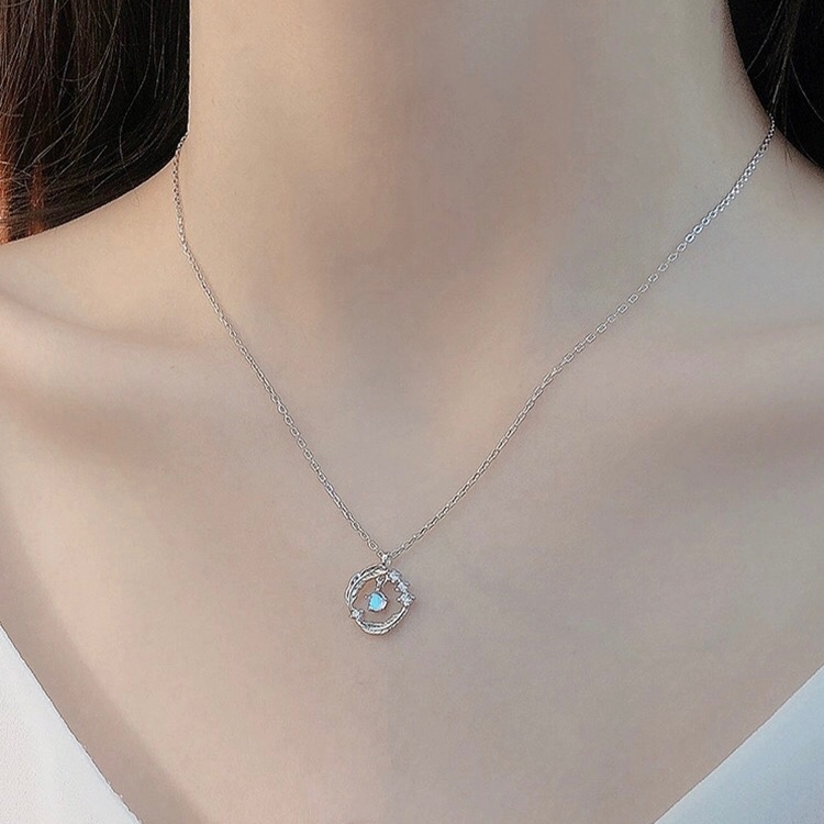 Dây chuyền bạc 925 lông vũ đá moonstone BA