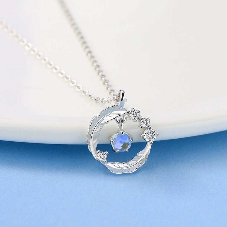 Dây chuyền bạc 925 lông vũ đá moonstone BA