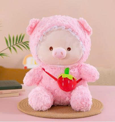 ĐG 30cm Heo Xù Đeo Túi Dâu