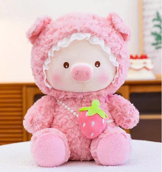 ĐG 50cm Heo Xù Đeo Túi Dâu