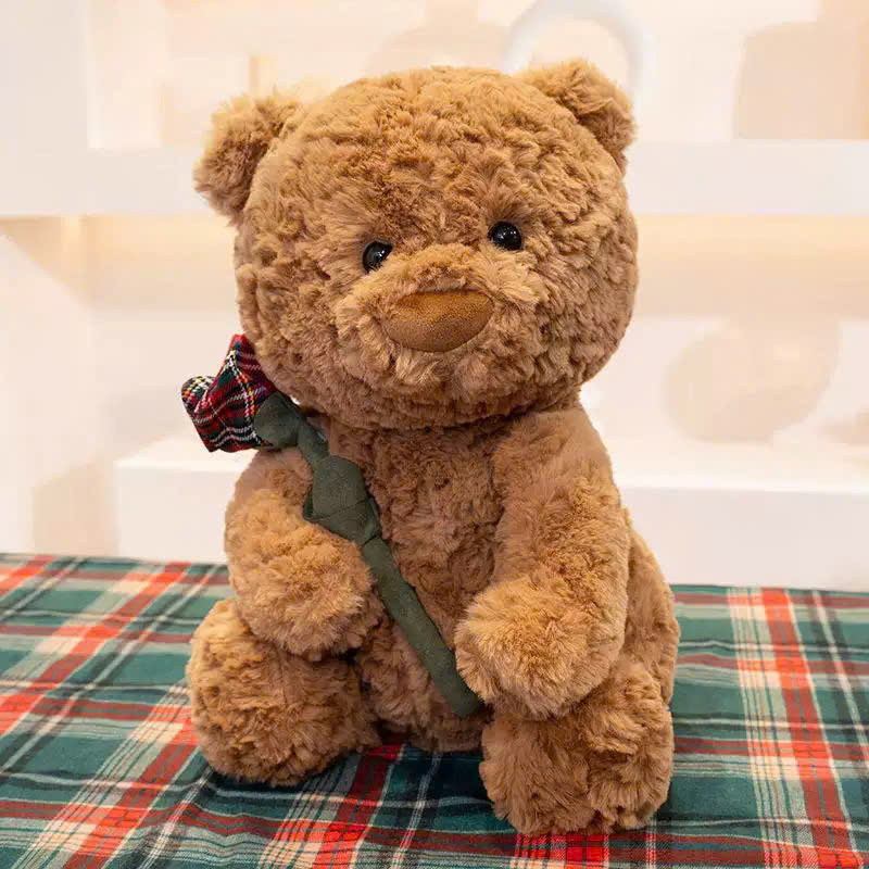 Gấu Ôm Cành Hoa Hồng Kẻ Đỏ 35cm