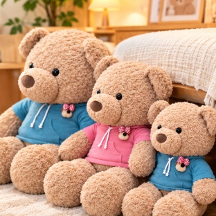 Gấu Teddy Lông Xoắn Nâu Áo Nỉ Ngực Cún - 80cm