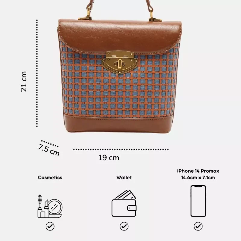 Túi nữ MICOCAH Hasel vintage phối màu cổ điển M604 TinaShop