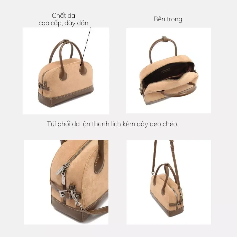 Túi nữ MICOCAH Latte cổ điển phối da lộn M621