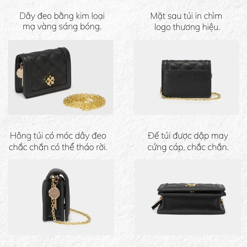 Ví nữ mini đựng thẻ card atm NUCELLE ô trám đeo chéo thời trang đẹp NJ068