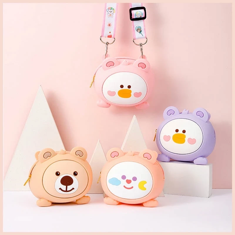 Túi ví mini hoạt hình dễ thương đựng tiền lẻ tai nghe chất liệu silicon mềm kèm dây đeo MINI003