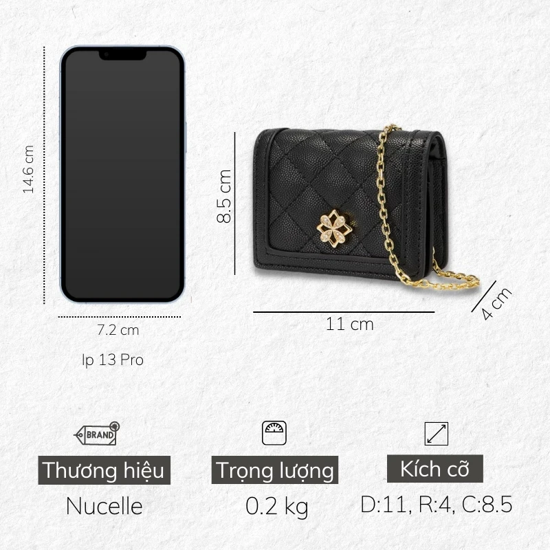 Ví nữ mini đựng thẻ card atm NUCELLE ô trám đeo chéo thời trang đẹp NJ068
