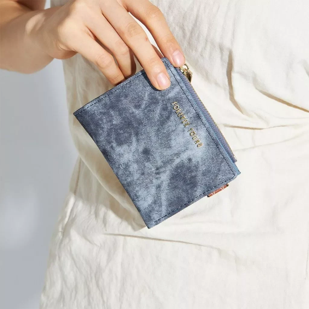 Ví Nữ Ngắn Mini FFY Cầm Tay Đựng Tiền Giả Jean hoạ tiết Cao Cấp W220