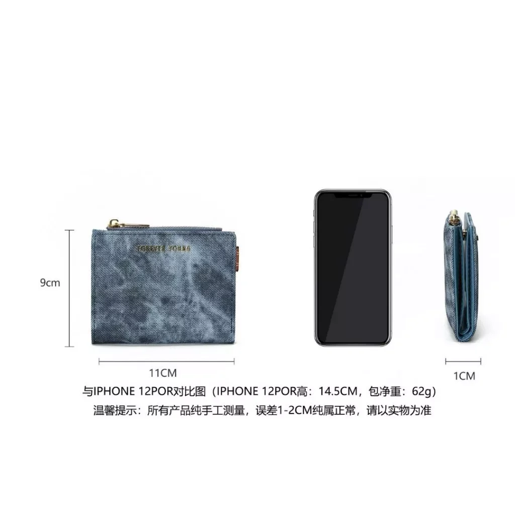 Ví Nữ Ngắn Mini FFY Cầm Tay Đựng Tiền Giả Jean hoạ tiết Cao Cấp W220