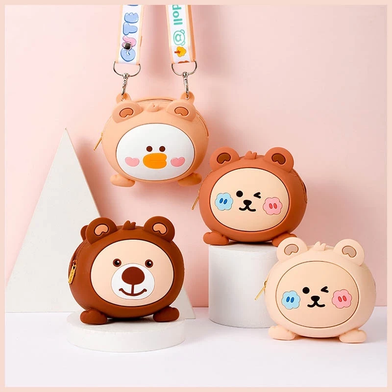 Túi ví mini hoạt hình dễ thương đựng tiền lẻ tai nghe chất liệu silicon mềm kèm dây đeo MINI003