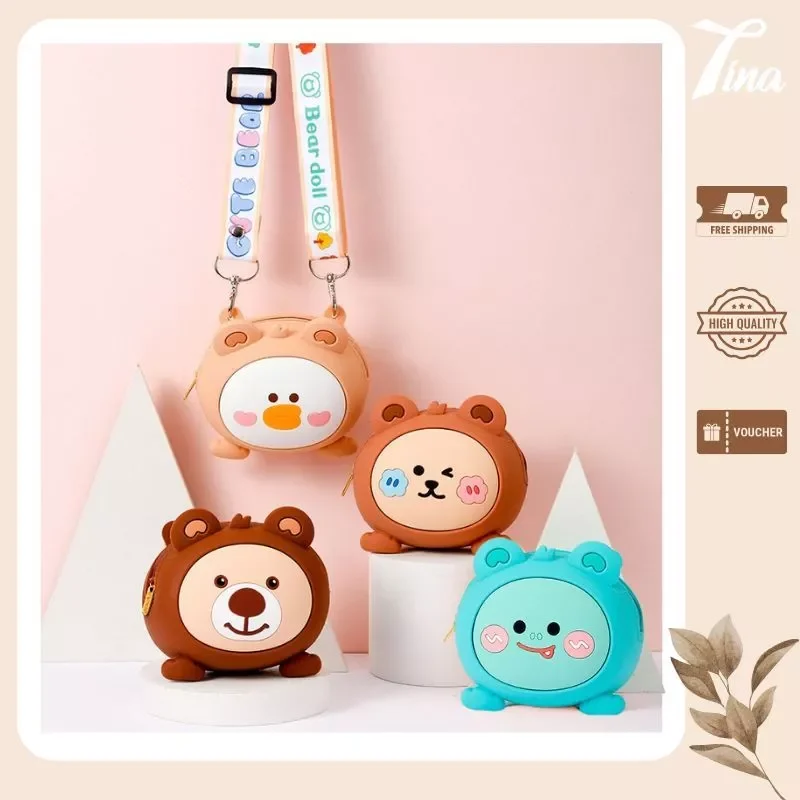 Túi ví mini hoạt hình dễ thương đựng tiền lẻ tai nghe chất liệu silicon mềm kèm dây đeo MINI003