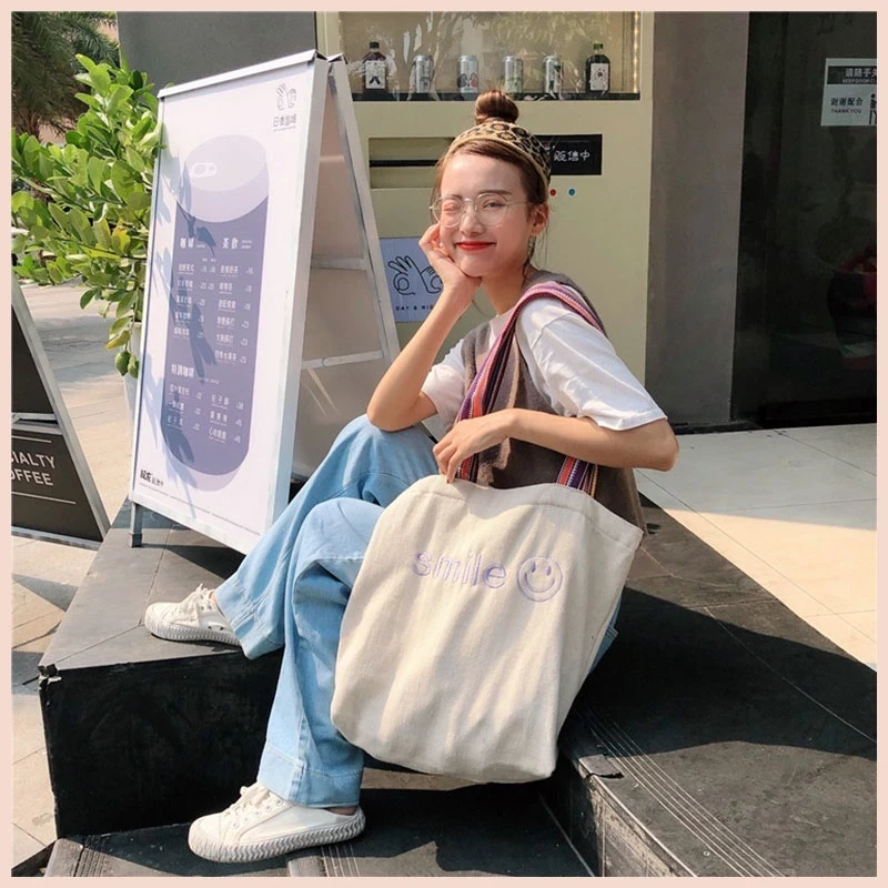 Túi tote vải canvas đi học đeo chéo nữ giá rẻ form to đựng đồ học sinh sinh viên Tina shop TX036