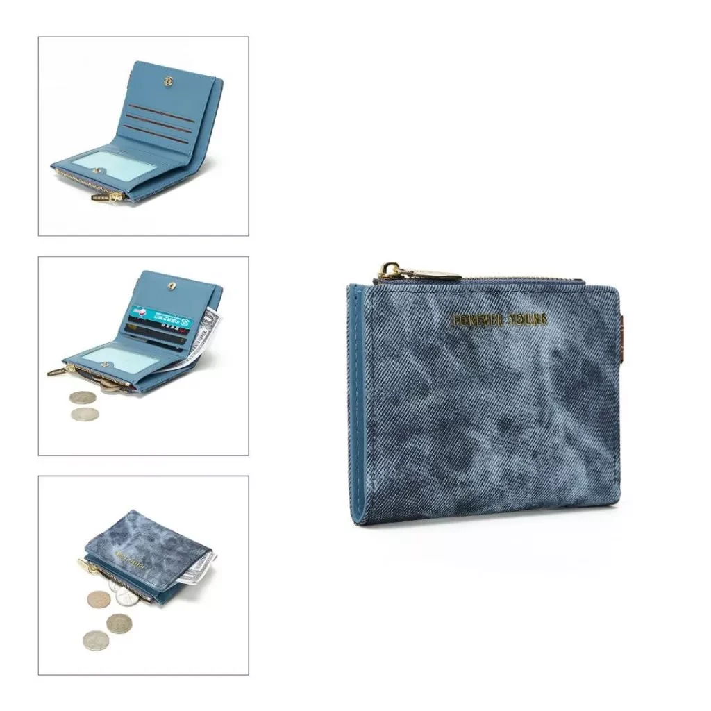Ví Nữ Ngắn Mini FFY Cầm Tay Đựng Tiền Giả Jean hoạ tiết Cao Cấp W220