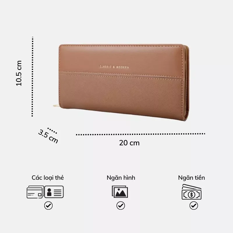 Ví nữ TAILIAN dài thanh lịch công sở da PU gân nhiều màu W265 Tina Shop
