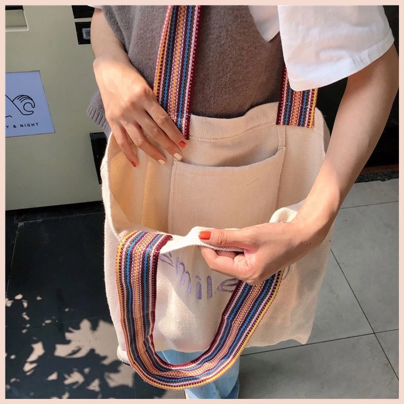 Túi tote vải canvas đi học đeo chéo nữ giá rẻ form to đựng đồ học sinh sinh viên Tina shop TX036