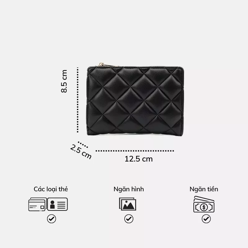 Ví nữ nhỏ FFY ô trám tối giản đựng tiền W247