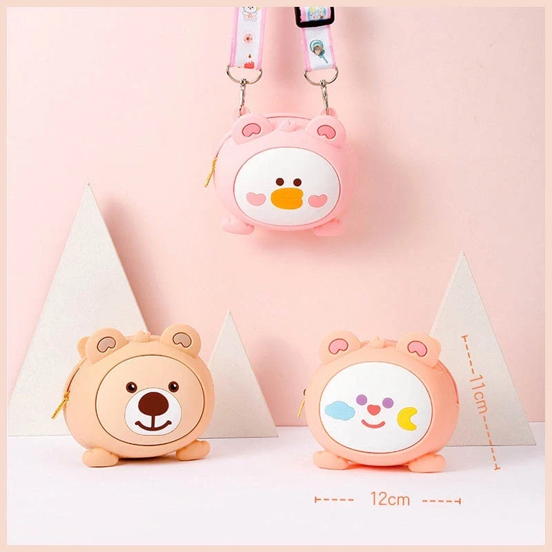 Túi ví mini hoạt hình dễ thương đựng tiền lẻ tai nghe chất liệu silicon mềm kèm dây đeo MINI003