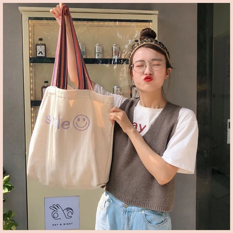 Túi tote vải canvas đi học đeo chéo nữ giá rẻ form to đựng đồ học sinh sinh viên Tina shop TX036
