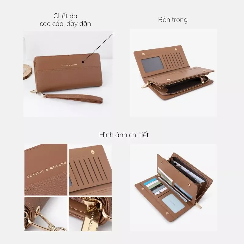 Ví nữ TAILIAN dài thanh lịch công sở da PU gân nhiều màu W265 Tina Shop