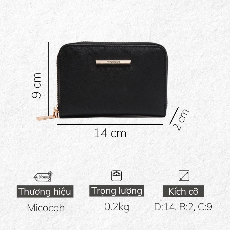 Ví nữ MICOCAH ngắn da gân bền mini đơn giản đẹp đựng tiền thẻ M418