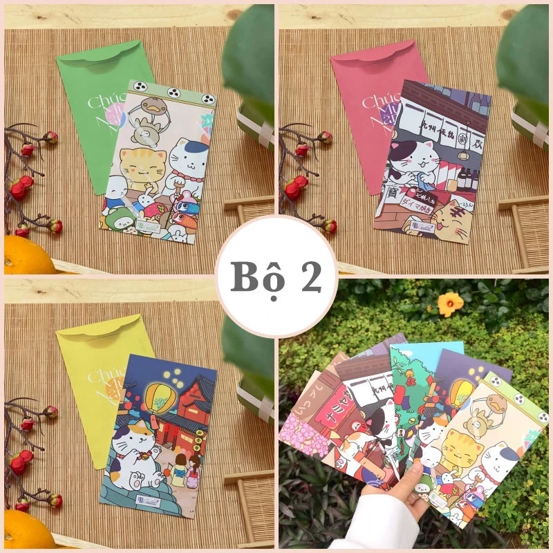 Bao lì xì 2025 hoạt hình mèo may mắn cát tường Bộ 6 cái TINA SHOP LIXI22