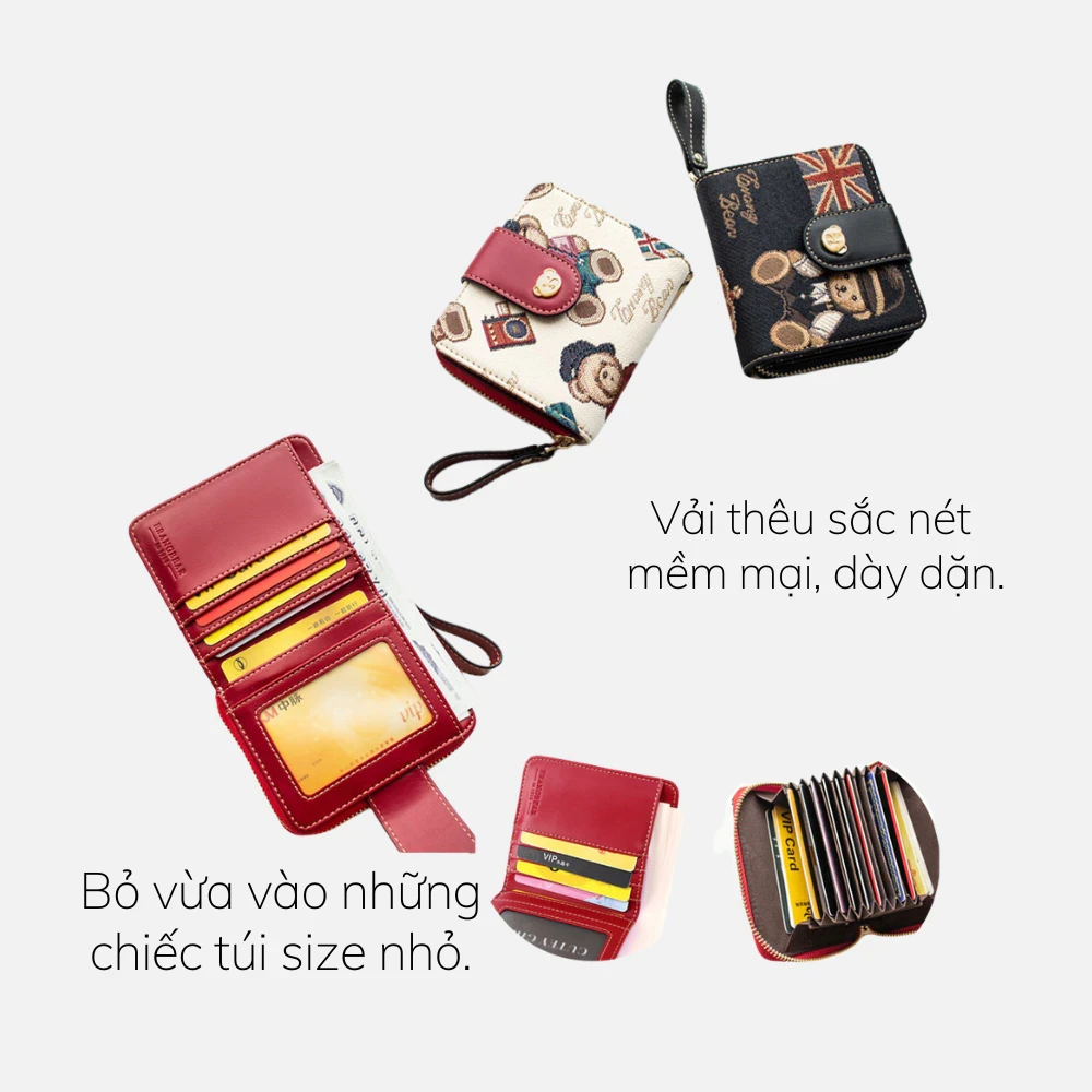 Ví nữ mini ERANGBEAR vải gấu cầm tay cao cấp đẹp Tina Shop EB007