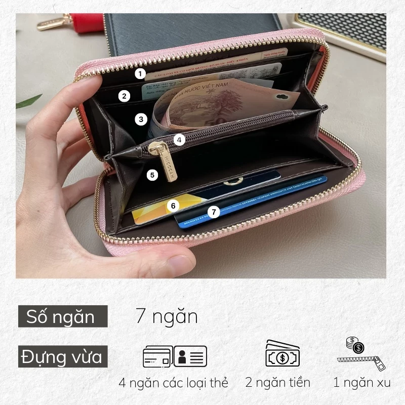 Ví nữ MICOCAH ngắn da gân bền mini đơn giản đẹp đựng tiền thẻ M418
