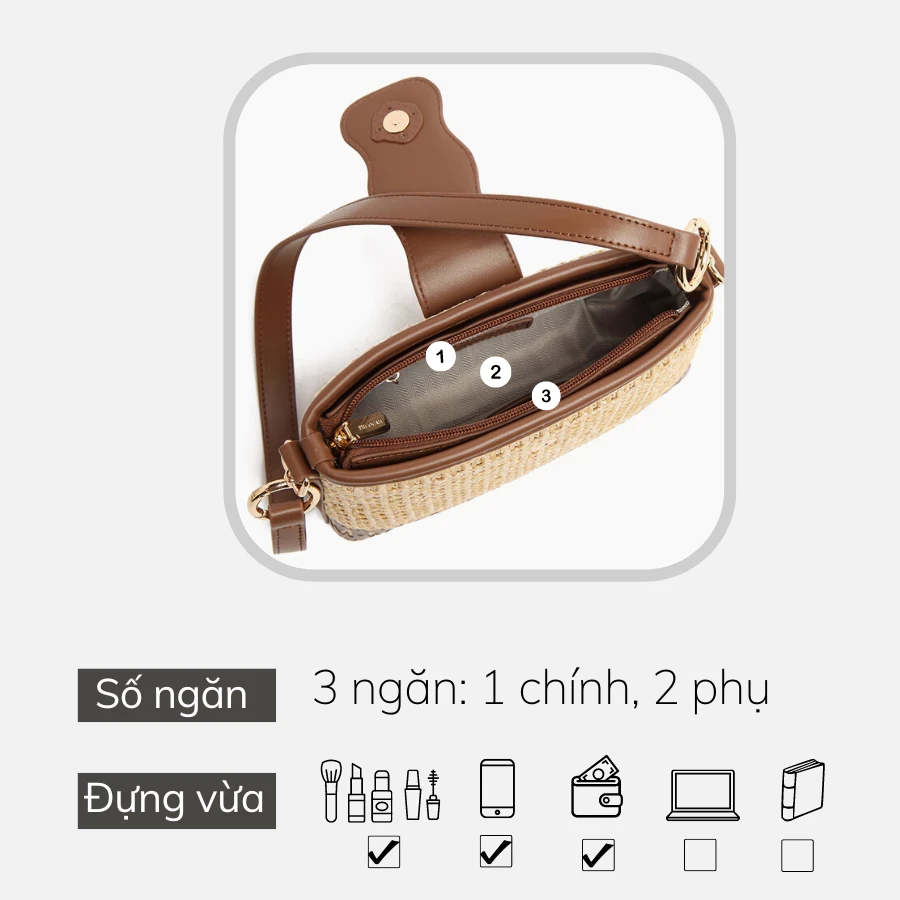 Túi đeo chéo nữ đi chơi cute Micocah chất cói phối da đẹp mini Hàn Quốc Tina Shop M523 NSH702