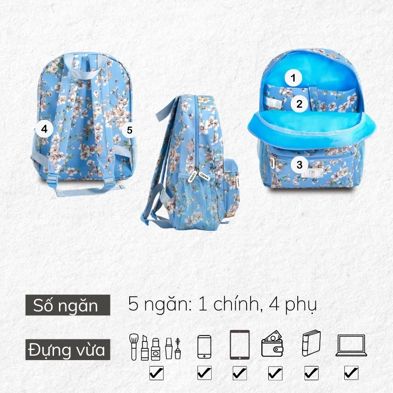 Ba lô nữ hoạ tiết hoa dễ thương NARCI xinh tươi vừa laptop chống thấm nước TINA SHOP N015