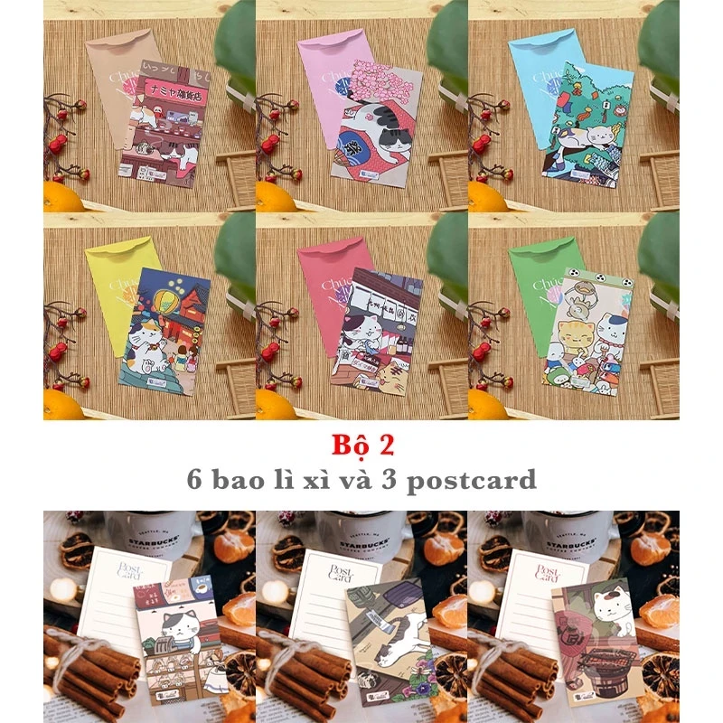 Bao lì xì 2025 hoạt hình mèo may mắn cát tường Bộ 6 cái TINA SHOP LIXI22